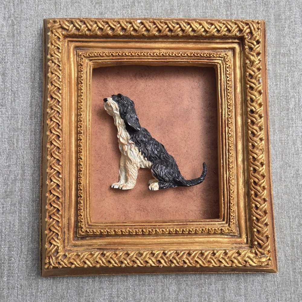 Marykel Company 3D Shadow Box Spaniel Dog Kitschy Wall Art Ornate Gold Frame